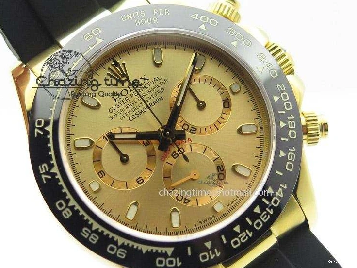 0105 Stylish Daytona YG BP Maker Gold Dial Sticks Markers On Rubber Strap A7750@ 4012